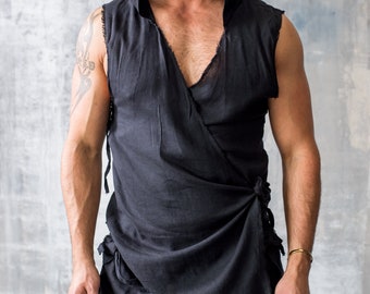 Mens Hooded Vest | Burning Man Festival Layer | Dystopian Ninja Bamboo Top | Jedi Robe