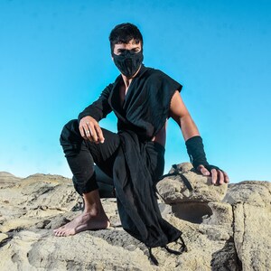 Herr Bamboo Festivalsjal | Avant Garde Draperad Tunika, Burning Man Morgonrock bild 7