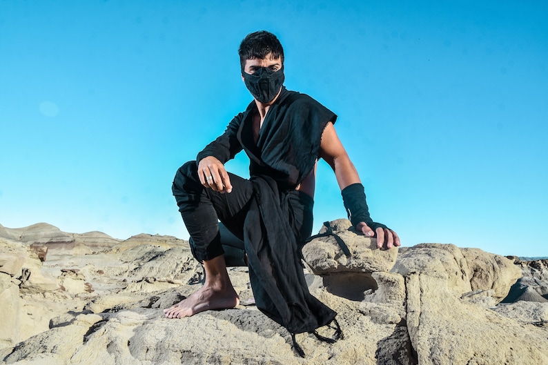 Herr Bamboo Festivalsjal | Avant Garde Draperad Tunika, Burning Man Morgonrock bild 7