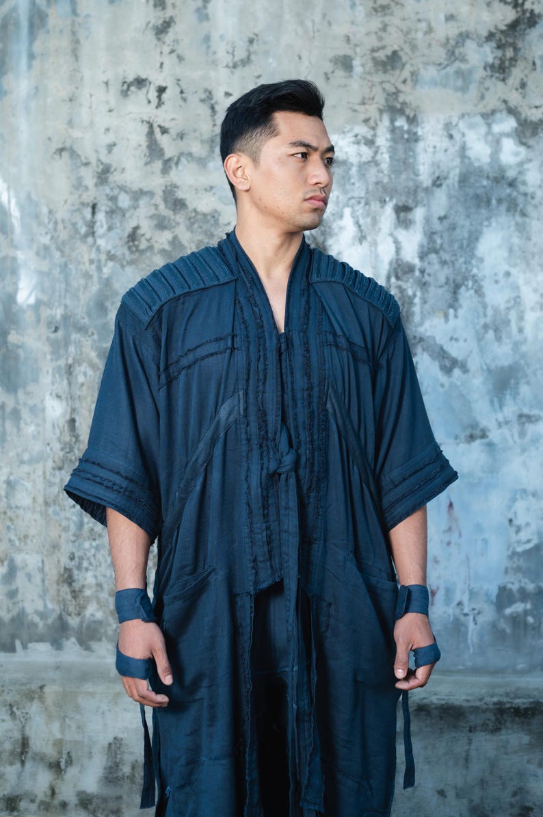 Cobalt Blue Samurai Kimono Robe: Avant Garde Cyberpunk Streetwear - Etsy