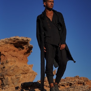 Mens Festival Pants - Hermes, Black Ninja Pants, Loose Drop Crotch Pants Desert Nomads Samurai Assasin Ninja Futuristic Clothing