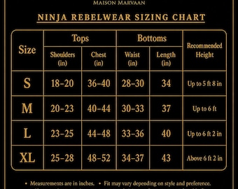 SIZING CHART & CARE Instructions