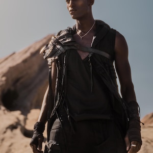 Black Sleeveless Hoodie: Reversible Bamboo Cardigan, Post-Apocalyptic Ninja Vest