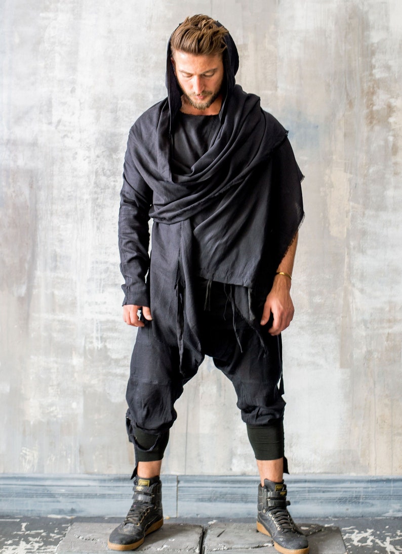 Herr Bamboo Festivalsjal | Avant Garde Draperad Tunika, Burning Man Morgonrock bild 8