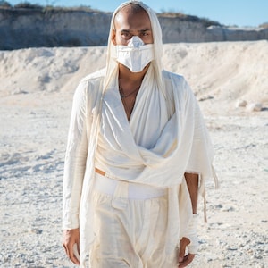 Off White Desert Pants - Hermes, Bohemian Drop Crotch Pants, Futuristic Clothing Men, Music Festival Outfit perfect for Burning Man
