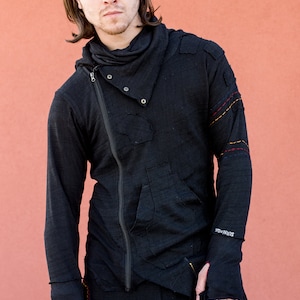 Black Ninja Sweater: Mens Cyberpunk Hooded Jacket
