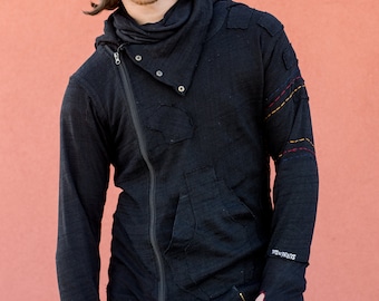 Black Ninja Sweater: Mens Cyberpunk Hooded Jacket