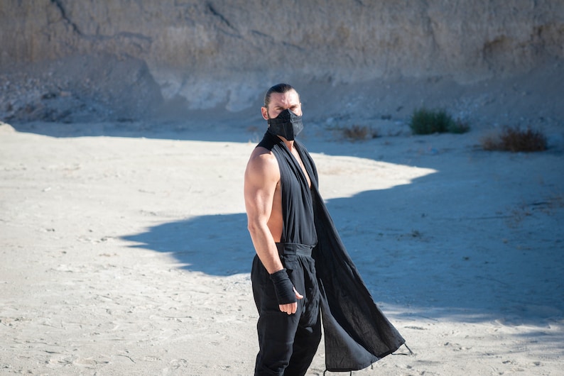 Herr Bamboo Festivalsjal | Avant Garde Draperad Tunika, Burning Man Morgonrock bild 11
