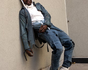 Ash Blue Hikaru Jeans: Japanese Streetwear Biker Cargo Pants