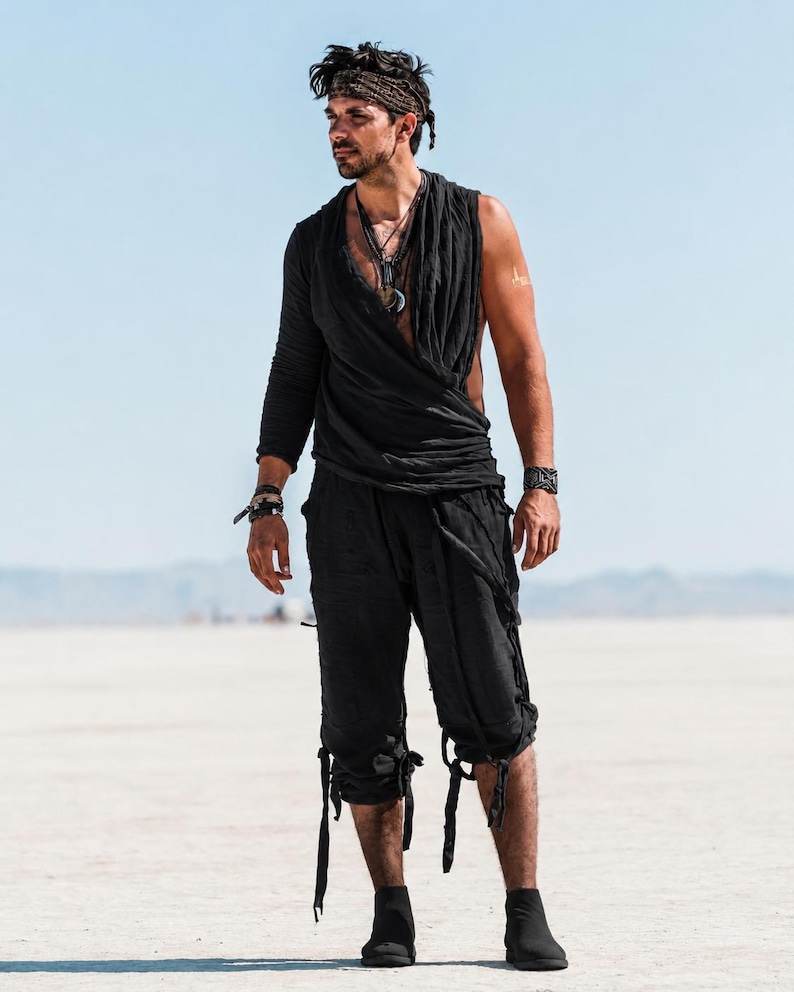 Herr Bamboo Festivalsjal | Avant Garde Draperad Tunika, Burning Man Morgonrock bild 2