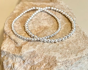 Elastic sterling silver bracelet, round bead bracelet, simple bracelet, dainty bracelet, gift for her, small bracelet
