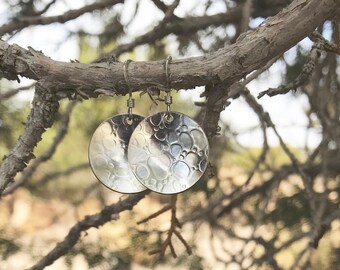 Pretty sterling silver drop earrings, silver dangle earrings, handmade sterling silver earrings, round earrings, gift for her, gift for wife