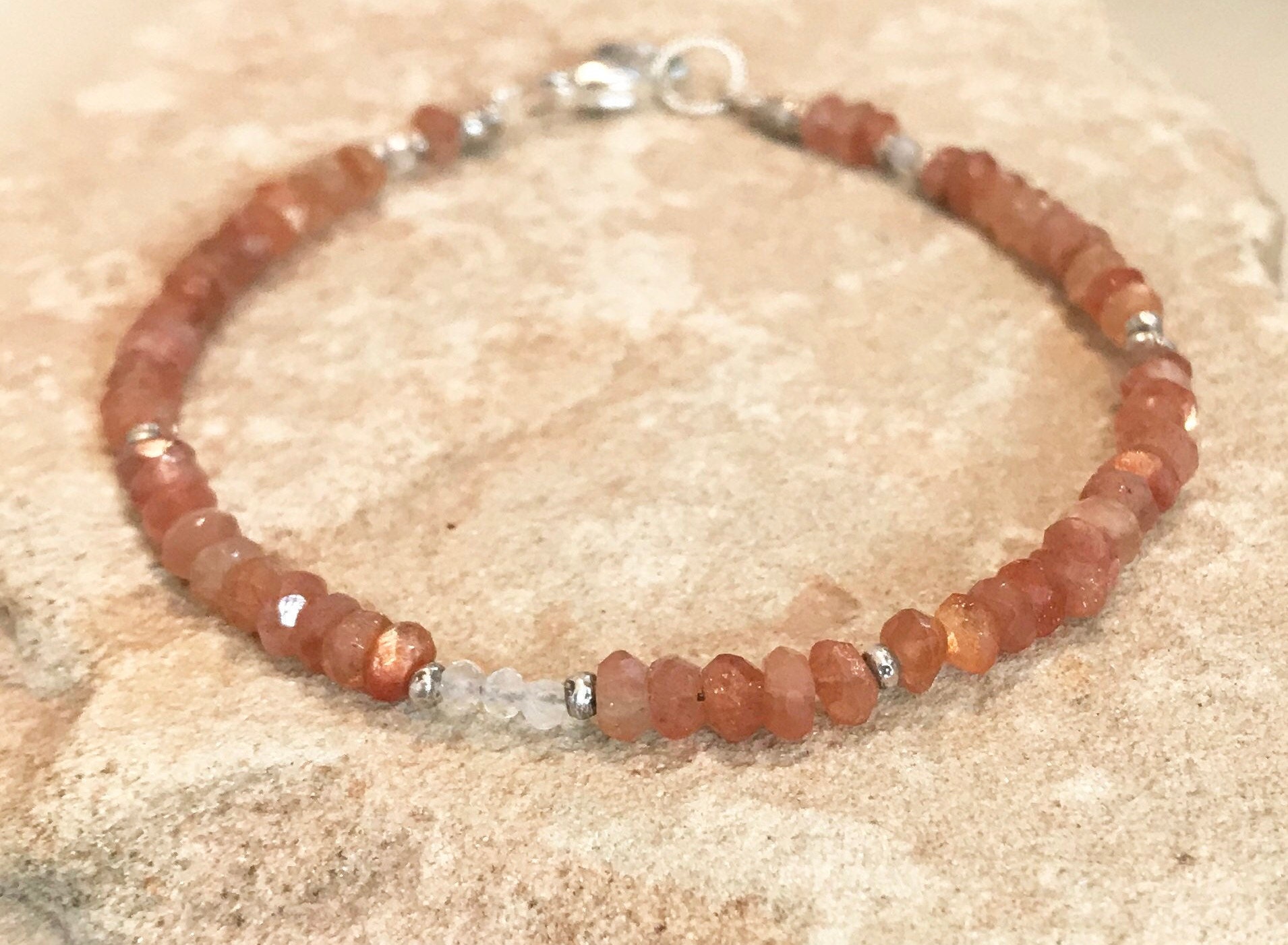 Sunstone Bracelet Moonstone Bracelet Amber Bracelet Sterling Silver Bracelet Gemstone Bracelet Gift For Her Sundance Bracelet