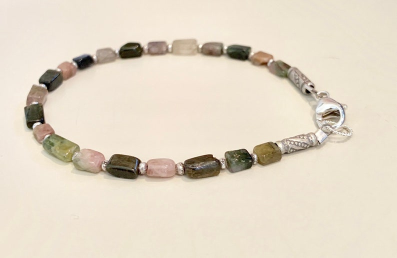 tourmaline bracelet Multicolored bracelet gift for her everyday casual bracelet Hill Tribe silver bracelet sterling silver bracelet
