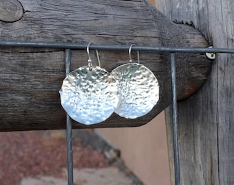 Large hammered sterling silver drop/dangle earrings, handmade sterling silver earrings, silver dangle earrings, silver drop earrings