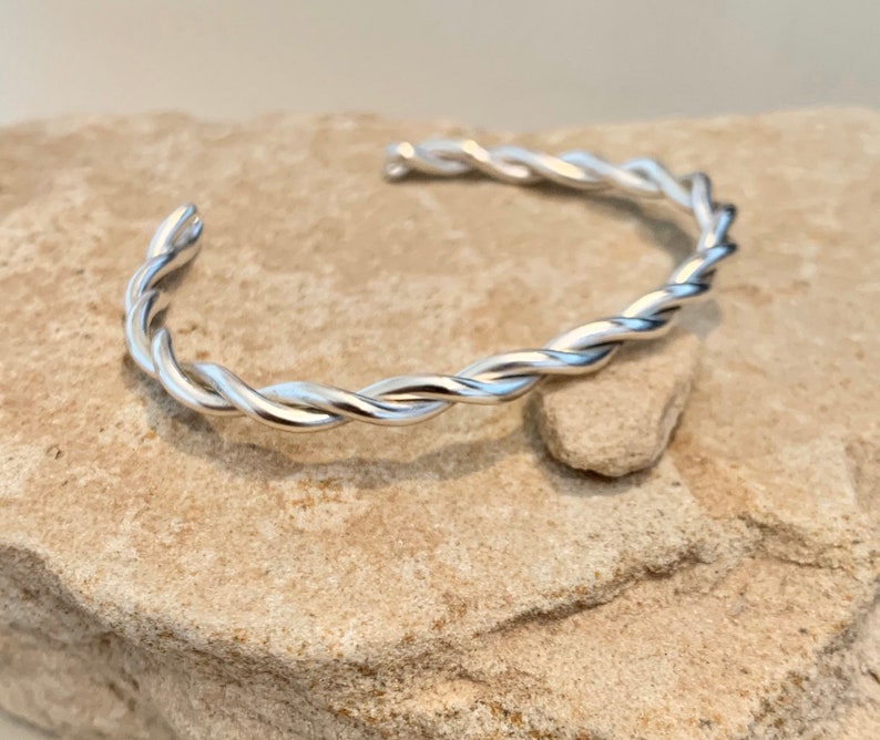 Sterling silver cuff bracelet, twisted cuff bracelet, stackable silver bracelet, stackable cuff, simple bracelet, silver bracelet, boho chic image 4