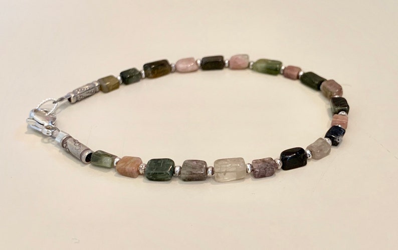 tourmaline bracelet Multicolored bracelet gift for her everyday casual bracelet Hill Tribe silver bracelet sterling silver bracelet