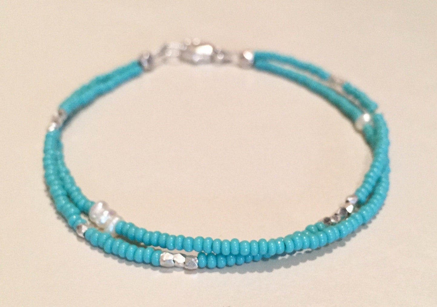 Turquoise Double Strand Seed Bead Bracelet Hill Tribe - Etsy