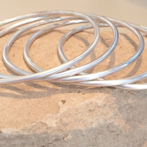 Sterling silver bangle bracelets, round bangle bracelet, stackable sterling silver bracelets, bangles, gift for her, gift for wife