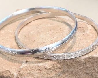 Sterling silver bangle bracelets sold individually, pattern bangle bracelets, stackable sterling silver bracelets, gift for her