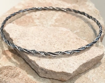 Oxidized sterling silver bangle bracelet, twisted bangle bracelet, stackable sterling silver bracelet, silver patina bracelet, gift for her