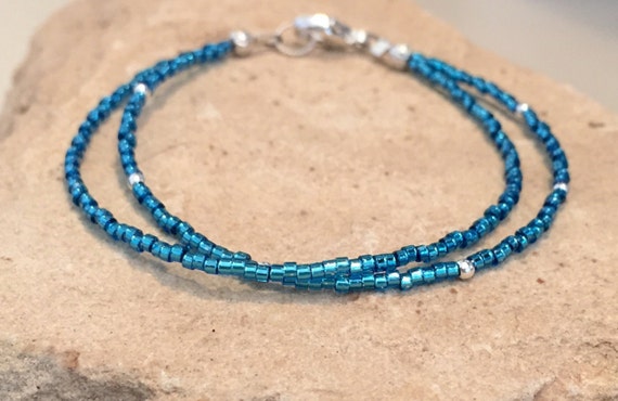 Blue/turquoise Double Strand Bracelet Single Strand Seed Bead | Etsy