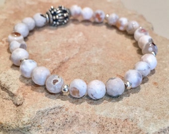 Ivory bracelet, agate bracelet, gemstone bracelet, natural bracelet, Hill Tribe silver bracelet, stretch bracelet, elastic bracelet, boho