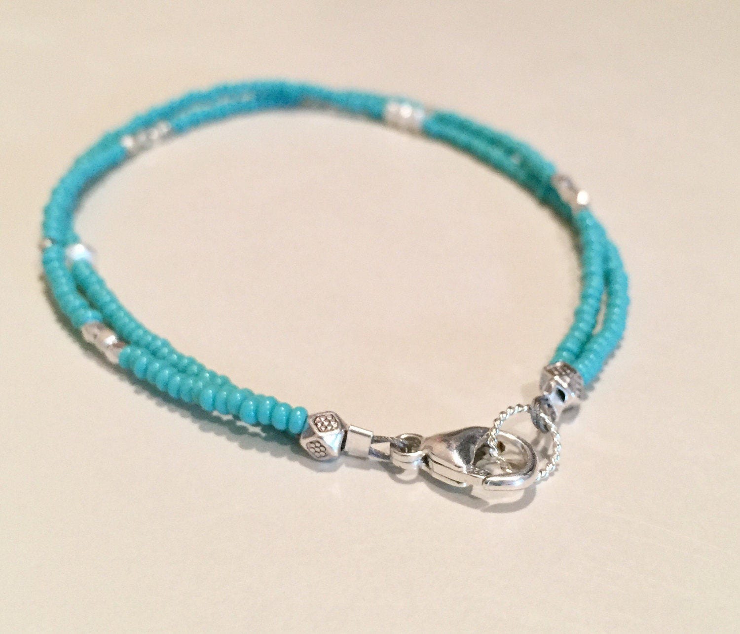 Turquoise Double Strand Seed Bead Bracelet Hill Tribe - Etsy