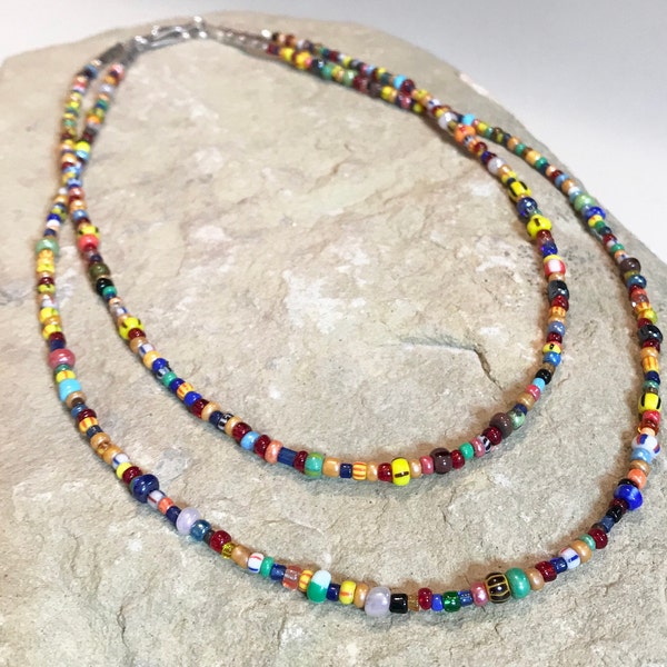 Multicolored necklace, seed bead necklace, colorful necklace, sundance style necklace, layering necklace,statement necklace, gift for her
