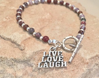 Red bracelet, message bracelet, charm bracelet, agate bracelet, Hill Tribe silver bracelet, positive bracelet, sundance bracelet, boho chic