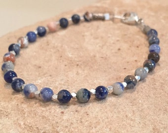 Blue bracelet, sodalite bracelet, gemstone bracelet, sterling silver bracelet, Hill Tribe silver bracelet, sundance bracelet, boho chic