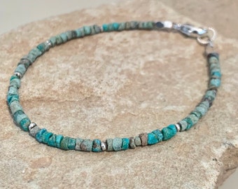 Turquoise bracelet, blue bracelet, green bracelet, Hill Tribe silver bracelet, everyday bracelet, dainty bracelet, boho chic bracelet