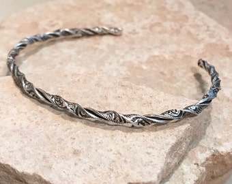 Oxidized sterling silver cuff bracelet, twisted cuff bracelet, stackable sterling silver bracelet, silver patina cuff bracelet, gift for her