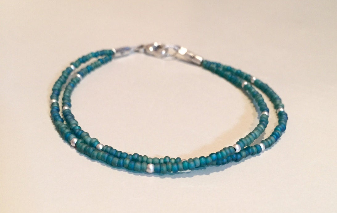 Blue Seed Bead Double or Single Strand Bracelet Teal - Etsy