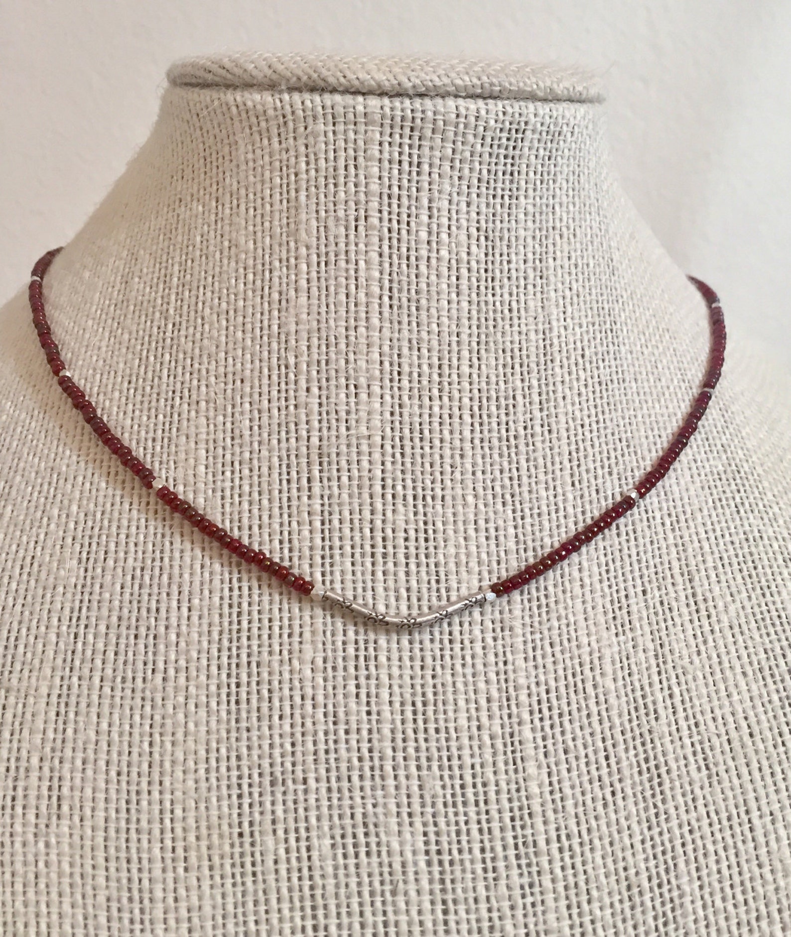 Red Seed Bead Necklace Sundance Necklace Layering Necklace Etsy