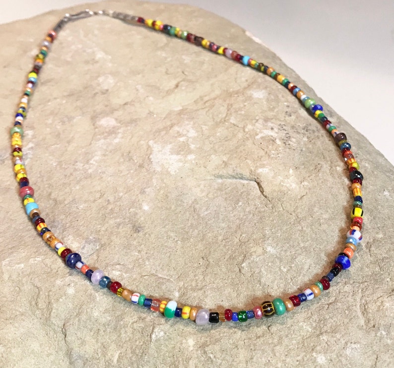 colorful necklace gift for her Multicolored necklace layering necklace,statement necklace sundance style necklace seed bead necklace