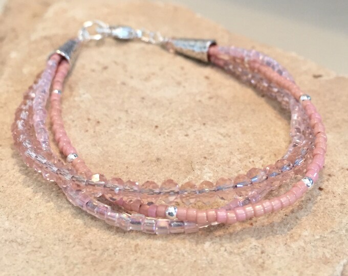 Pink Braided Triple Strand Bracelet Made With Seed Beads Etsy