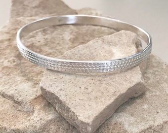 Sterling silver patterned bangle bracelet, pattern bangle bracelet, stackable sterling silver bracelet, sterling silver bangle, gift for her