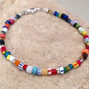 Multicolored seed bead bracelet, African Christmas bead bracelet Hill Tribe silver bracelet, colorful bracelet, boho bracelet, gift for her