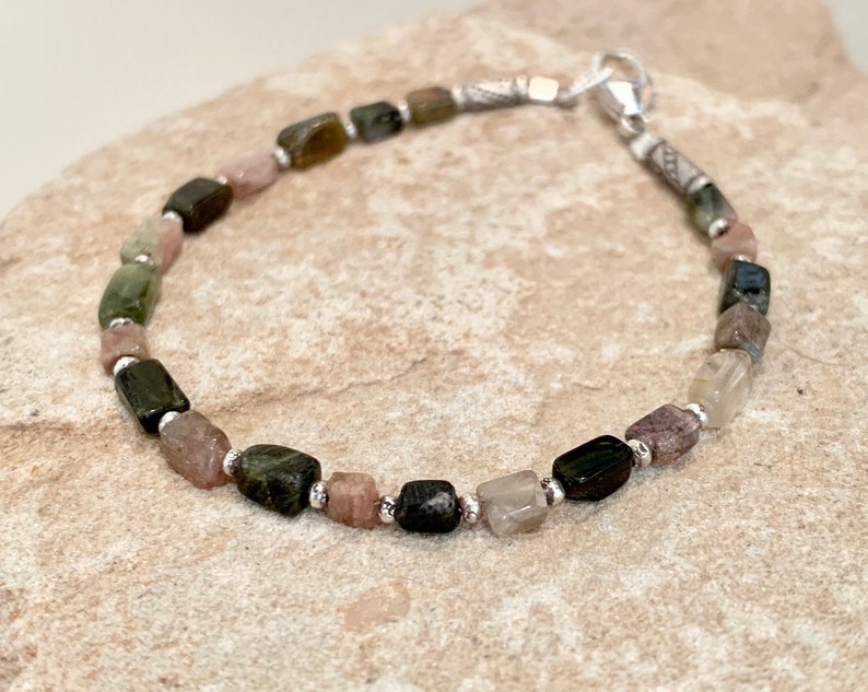 tourmaline bracelet Multicolored bracelet gift for her everyday casual bracelet Hill Tribe silver bracelet sterling silver bracelet