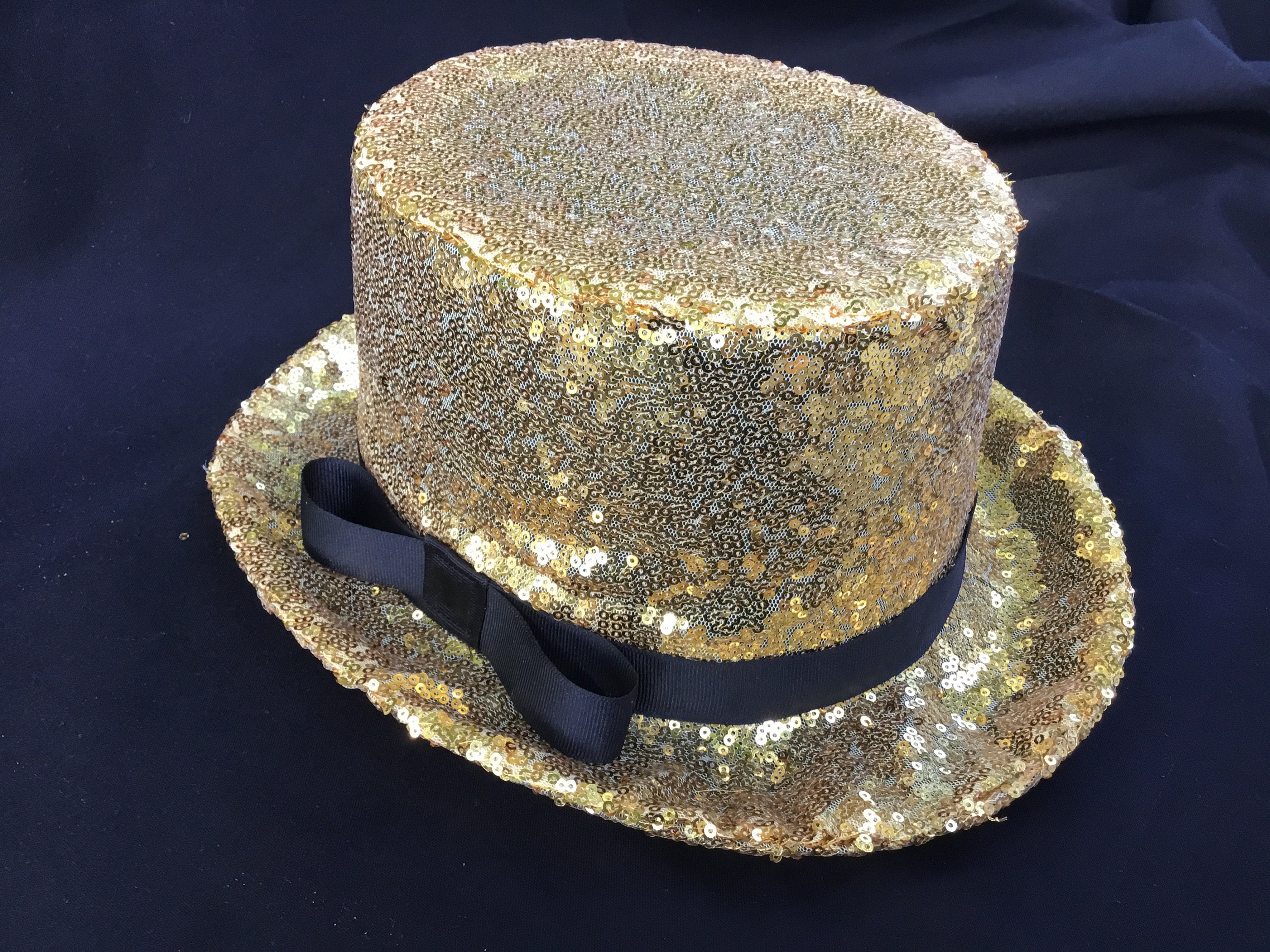 Chapeau haut-de-forme à paillettes, doré