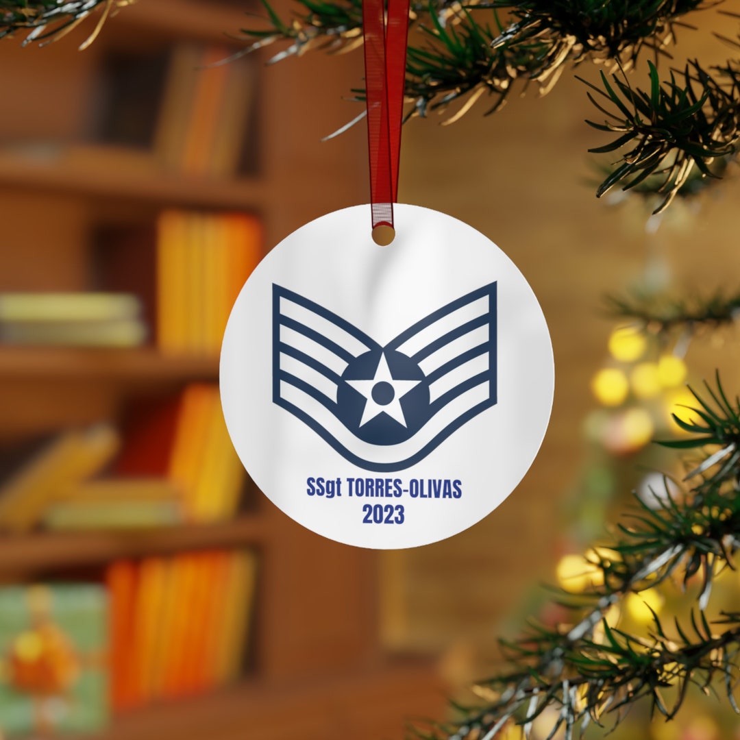 Last Name Personalized USAF Ssgt Metal Ornaments Ssgt Release Party