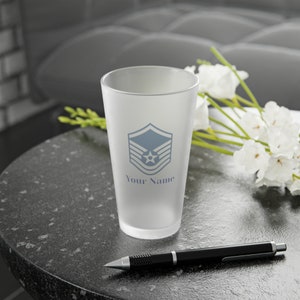 USAF Enlisted Rank Frosted Pint Glass, 16oz, Personalized, Gift for Military Spouse, Military Girl Friend