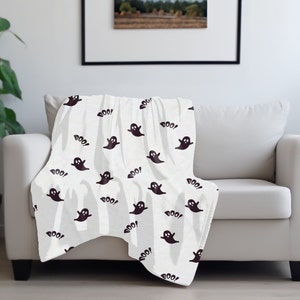 Ghostly Elegance: Snuggle with our &#39;Boo-tiful&#39; Halloween Velveteen Plush Blanket| Gift for Her |Halloween Blanket