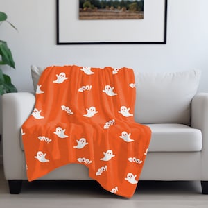 Vibrant Orange Halloween Velveteen Plush Blanket - Embrace Spook-tacular Coziness| Gift for Her |Halloween Blanket