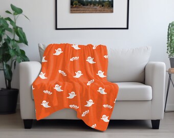 Vibrant Orange Halloween Velveteen Plush Blanket - Embrace Spook-tacular Coziness| Gift for Her |Halloween Blanket