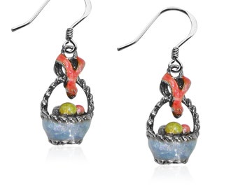 Easter Basket Charm Earrings | Silver or Gold Plated | Hand Painted Made in USA | by Whimsical Gifts