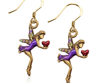 Hand Painted Fairy Charm Earrings | Antique Gold | Hand Painted and Handmade in the USA | by Whimsical Gifts