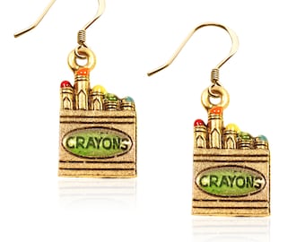 Crayon Box Charm Ohrringe | Lehrer Geschenk | Gold- oder Silber-Finish | Handgemalt und handgefertigt in den USA | von Wunderliche Geschenke
