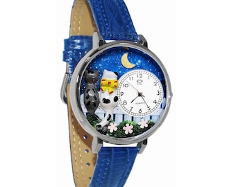 Cats Night Out 3D Watch | Handmade in USA by Whimsical Gifts | Novelty Fun Unique | Blue Leather Band